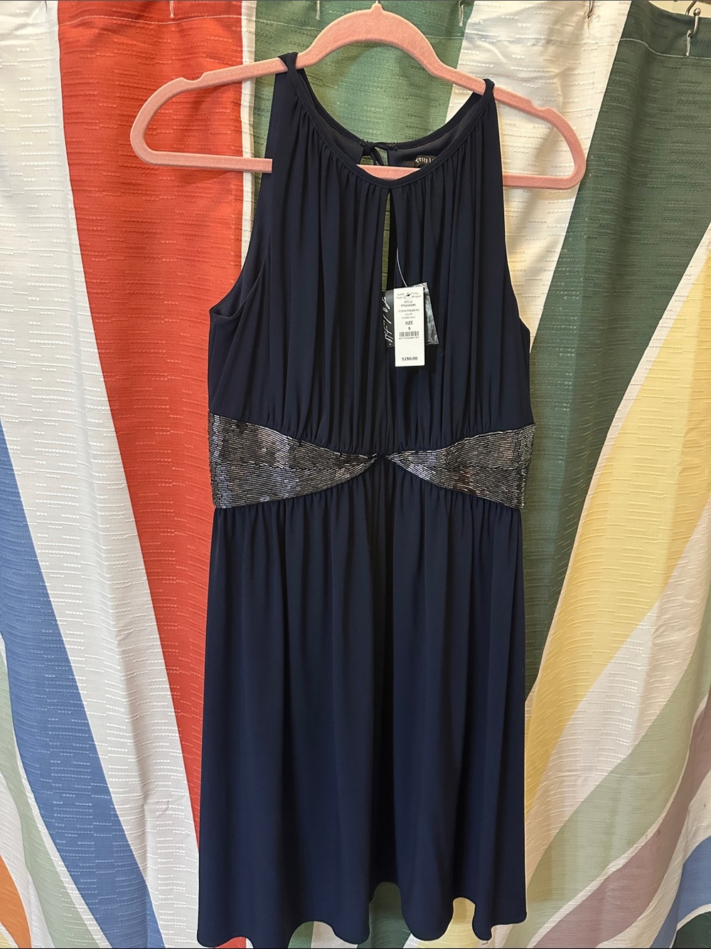 Women’s ' Navy Sequin Waist Halter Dress